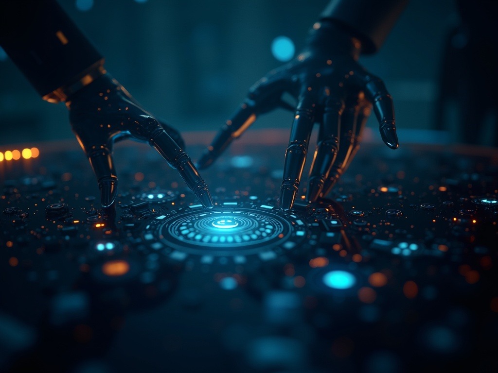 Imagen macro ultra realista que muestra agentes IA 2026 gestionando operaciones empresariales autónomas con figuras clave como Jensen Huang, Sam Altman y Elon Musk