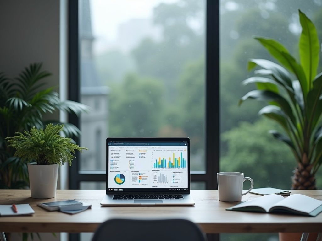 agencia-automatizacion-irun Oficina moderna de una agencia de automatización en Irun con laptop y decoración eficiente