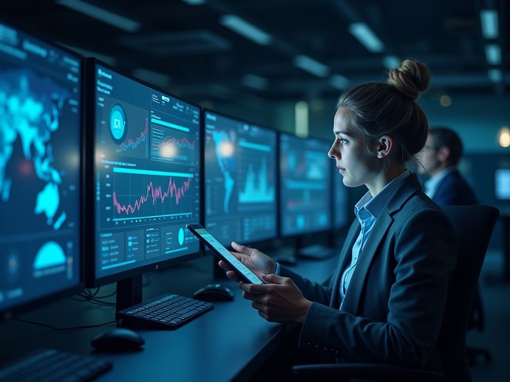 el-analisis-de-noticias-periodisticas-para-directivos-que-buscan-ventaja-competitiva-real Ejecutivos recepcionando alertas en dashboards digitales integrando análisis de noticias para directivos con IA y plataformas avanzadas