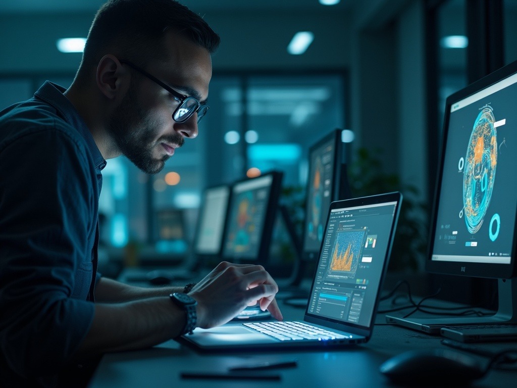 el-impacto-de-la-ia-en-el-futuro-del-empleo-y-las-profesiones-que-lideraran-el-cambio Escena ultra realista que muestra la colaboración entre humanos y la IA en el futuro del empleo, destacando profesiones resistentes a la automatización