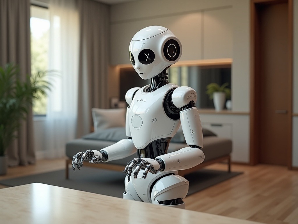 Robot mayordomo LG CLOiD operando en un hogar inteligente con movilidad autónoma y brazos articulados de alta precisión