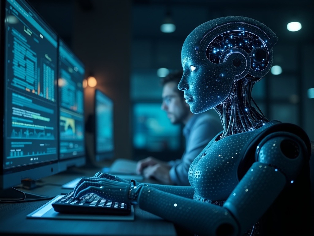 Escena ultra realista que muestra la integración de encuestas IA CEMOP en investigación de mercado con inteligencia artificial conversacional