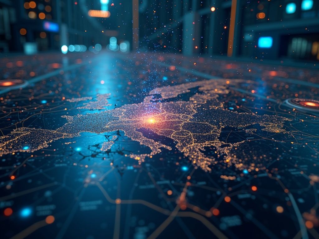 ia-soberana-europa-empresas-como-impulsar-la-competitividad-y-seguridad-digital-hoy Escena detallada mostrando la colaboración y tecnología avanzada de IA soberana en Europa para empresas