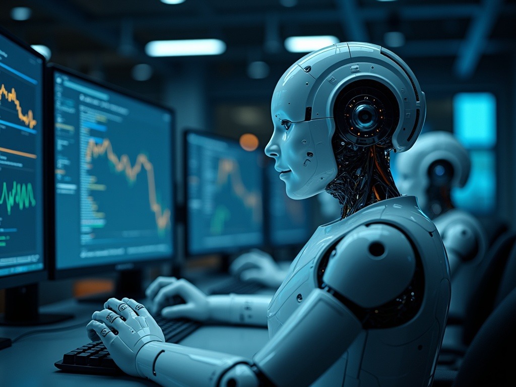 Escena ultra realista que muestra la integración de IA colaborativa y automatización en un entorno de trabajo futurista, con agentes inteligentes gestionando tareas complejas