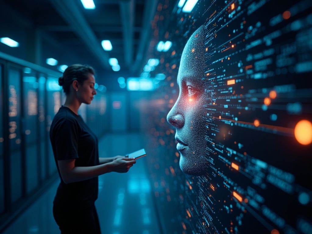 Escena ultra realista que muestra la adopción masiva de IA generativa en el entorno corporativo con tensión entre inversión tecnológica y retorno financiero