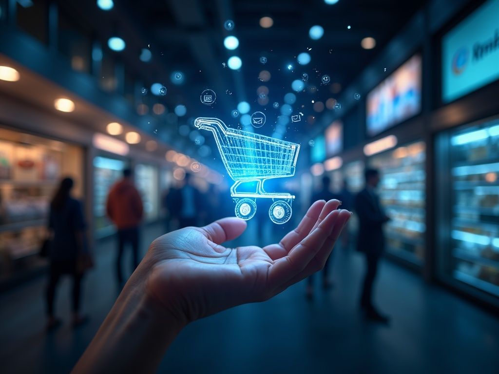 la-convergencia-entre-ecommerce-e-inteligencia-artificial-para-transformar-ventas-en-2025 Escena ultra realista que muestra la sinergia entre ecommerce e inteligencia artificial en un entorno digital moderno y dinámico