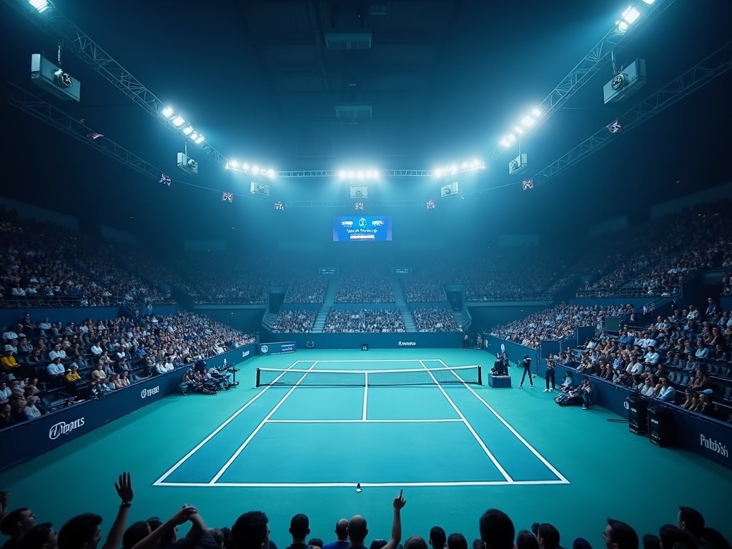 Instalación discreta de cámara ingrávida para deporte en estadio mostrando sensores y visualizaciones 3D en retransmisión