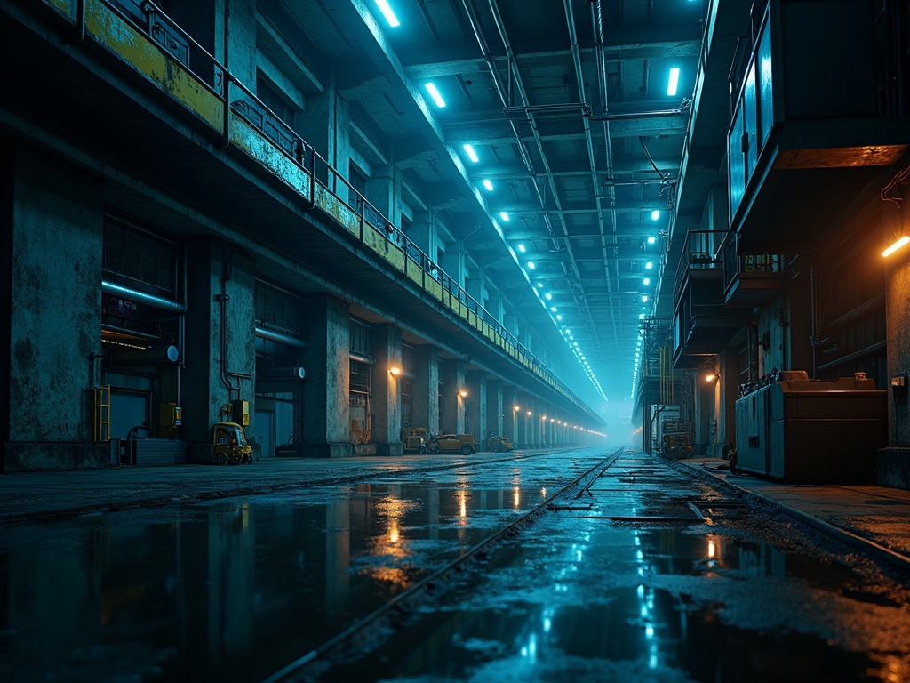 Panorámica ultrarrealista que muestra la inteligencia artificial en Alemania con una planta subterránea en Múnich y un paisaje industrial moderno