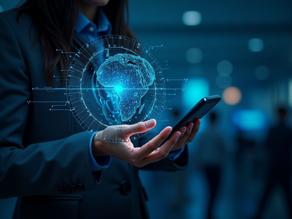 Representación ultra realista de inteligencia artificial b2b en empresas, destacando automatización y análisis avanzado de datos para decisiones estratégicas