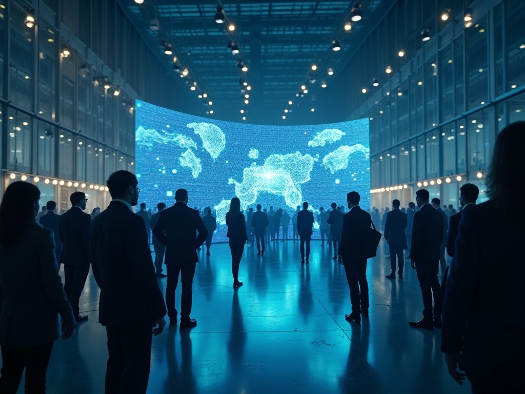 la-inteligencia-artificial-en-administraciones-publicas-para-impulsar-eficiencia-y-agilidad-en-la-gestion Escena ultra realista que muestra la integración de inteligencia artificial en administraciones públicas, con representantes de varios países europeos coordinando la transformación digital