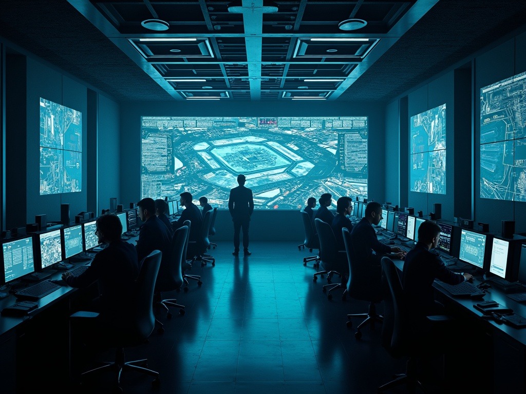 Centro de mando del Pentágono con tecnología avanzada de inteligencia artificial en un entorno ultrarrealista