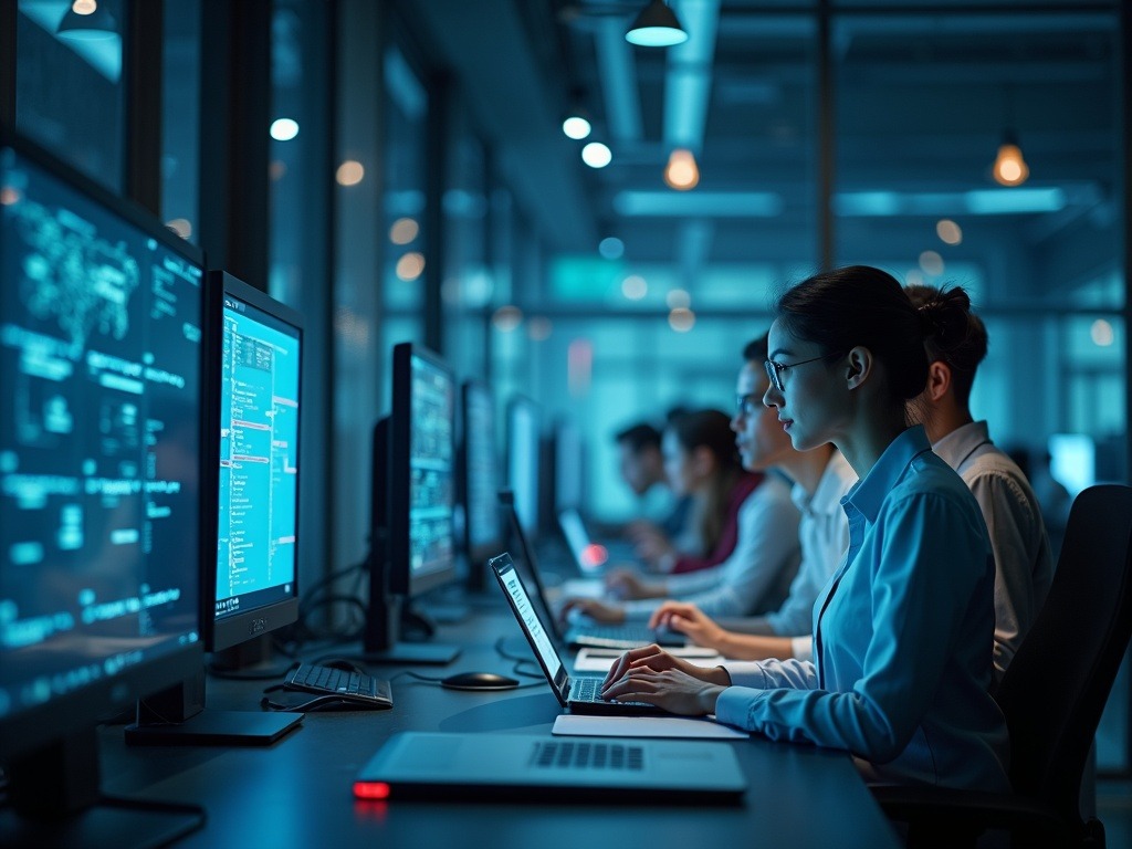 Transformación laboral con inteligencia artificial trabajo, profesionales y agentes autónomos integrados en oficina moderna