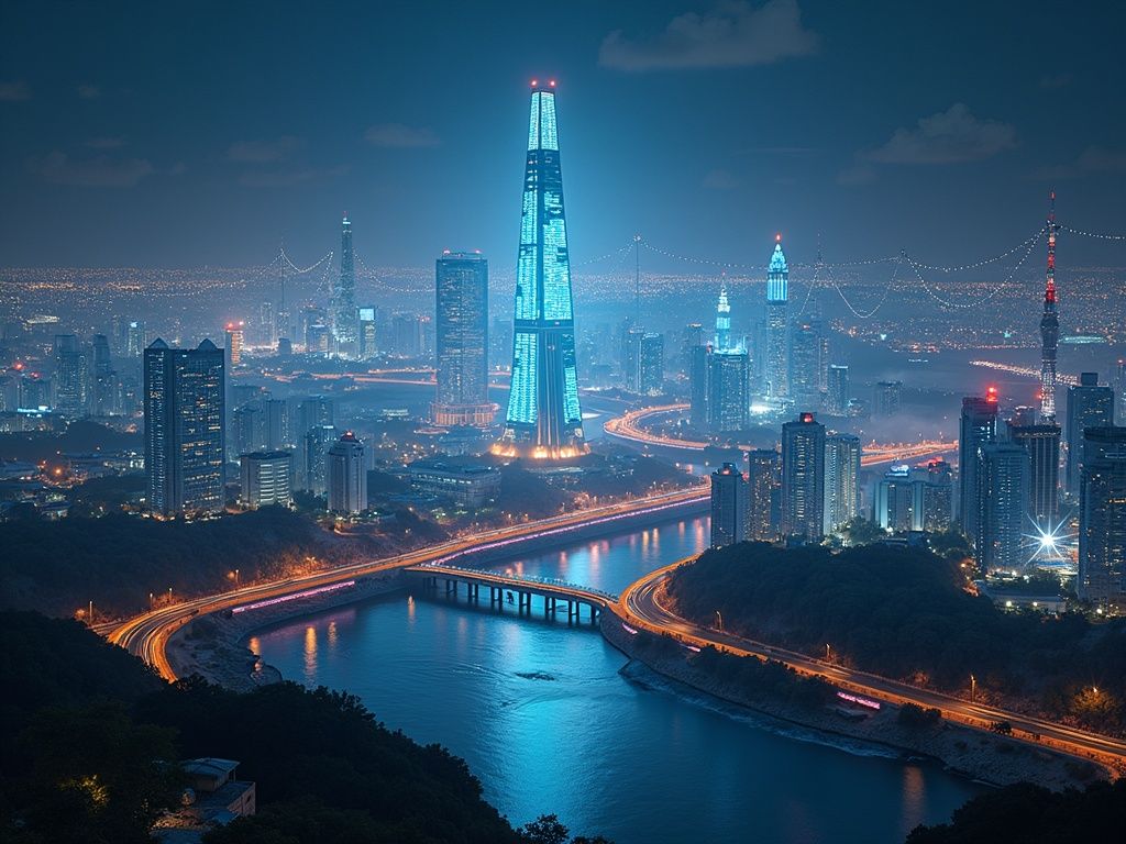 Escena ultra realista del avance en inteligencia artificial en los países BRICS con símbolos de tecnología y liderazgo regional