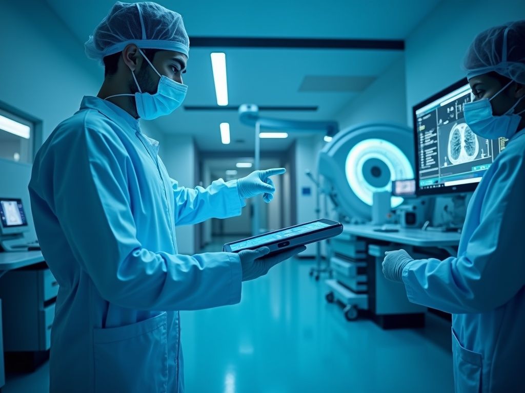 Representación ultra realista de inteligencia artificial en salud aplicada a imágenes diagnósticas y gestión hospitalaria