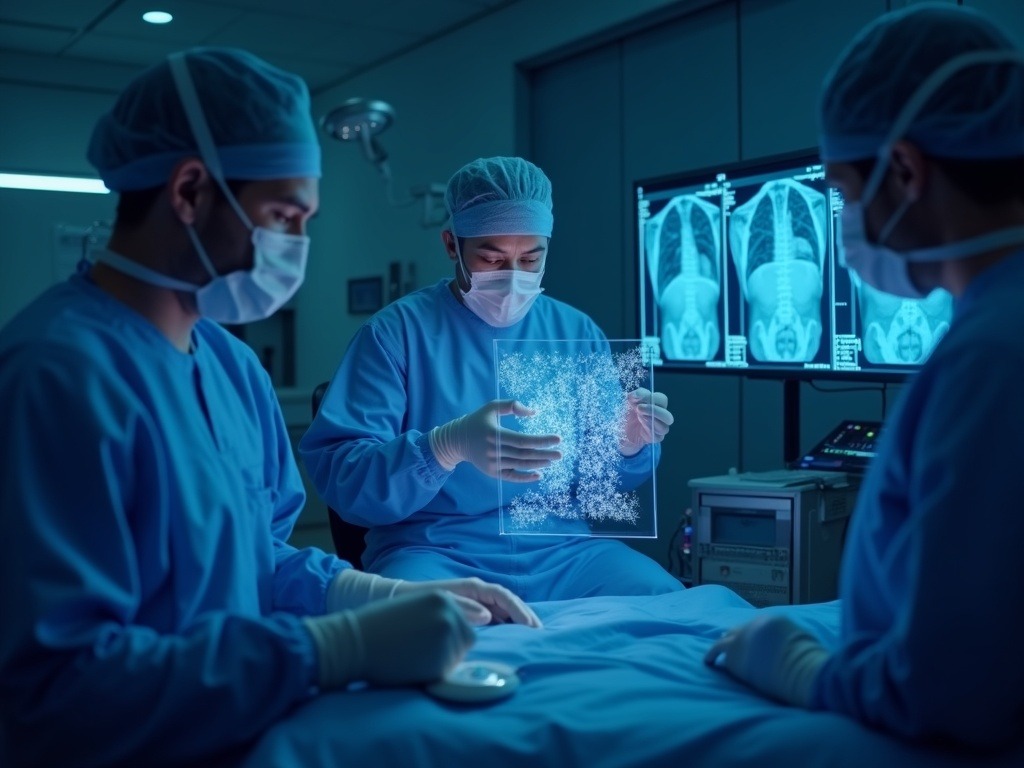 Escena ultra realista mostrando inteligencia artificial en salud procesando imágenes clínicas con alta definición y iluminación cinematográfica