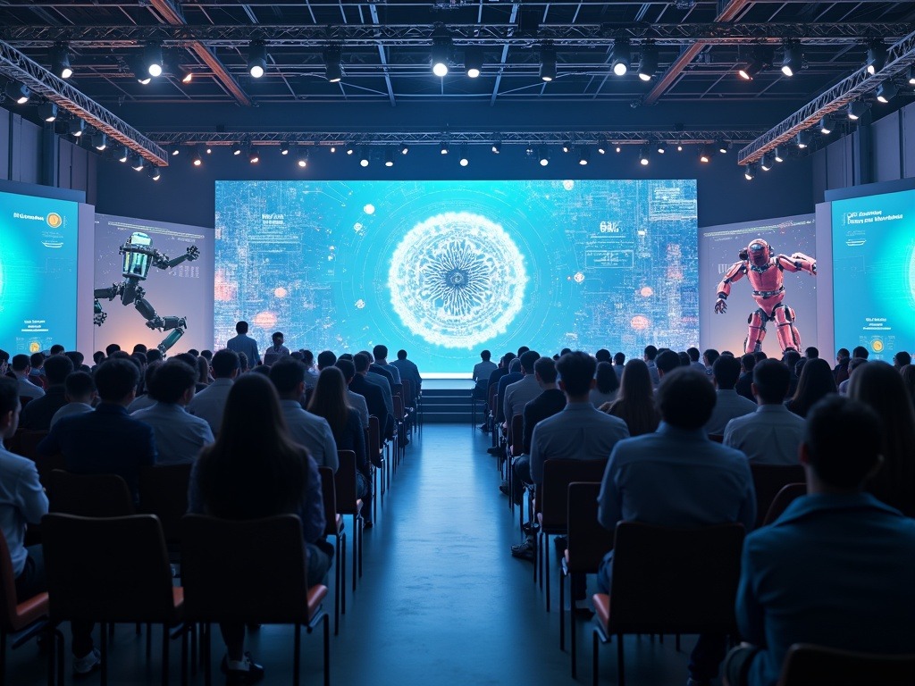 Demostración de inteligencia artificial aplicada a salud y agricultura durante la Cumbre IA 2026 en Nueva Delhi con CEOs y expertos colaborando.