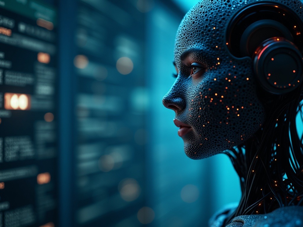 Escena hiperrealista que muestra el impacto de la inteligencia artificial en el empleo y nuestro futuro laboral con contrastes entre automatización y liderazgo humano