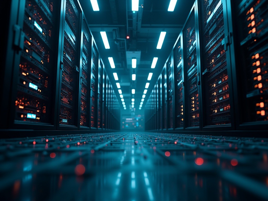 Detalle ultra realista de centros de datos y microprocesadores en la inversión inteligencia artificial 2026