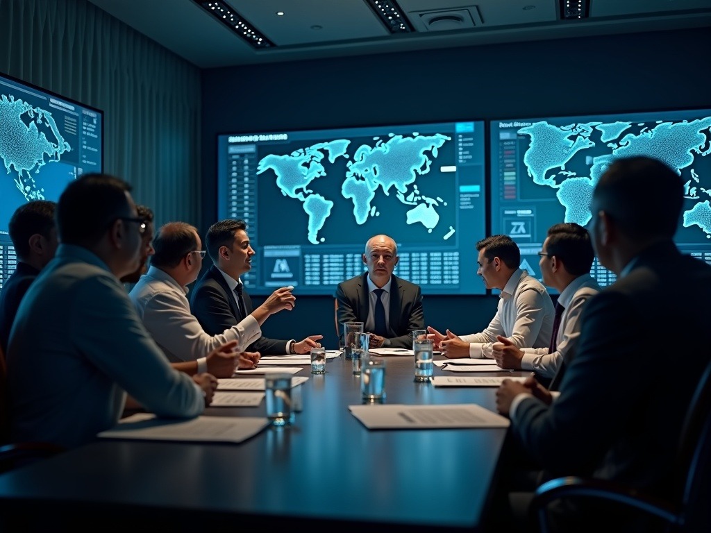 la-inversion-en-inteligencia-artificial-para-2026-que-transformara-tu-negocio-y-competitividad CEOs en una sala moderna debatiendo estrategias de inversión en inteligencia artificial para 2026 con pantallas digitales y datos analíticos