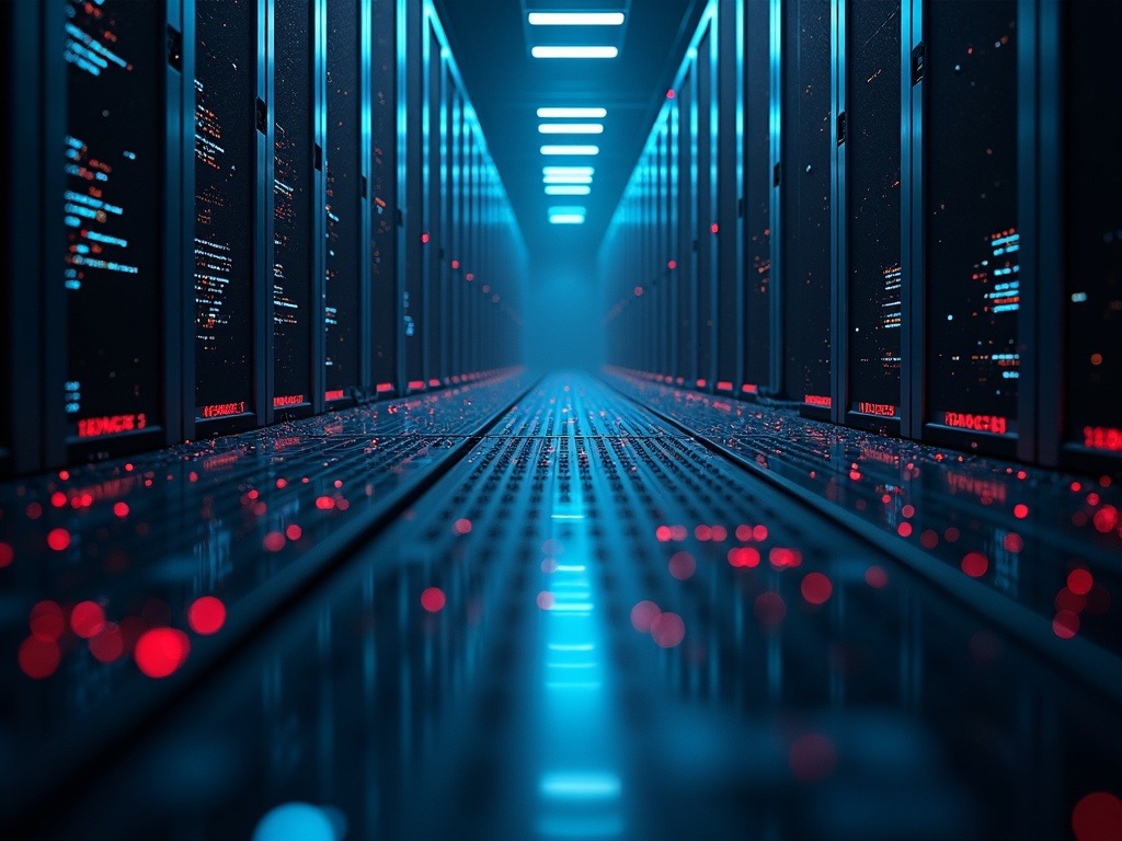 Escena macro ultra realista que refleja la inversión en inteligencia artificial 2026 con servidores avanzados y tecnología innovadora de grandes corporaciones