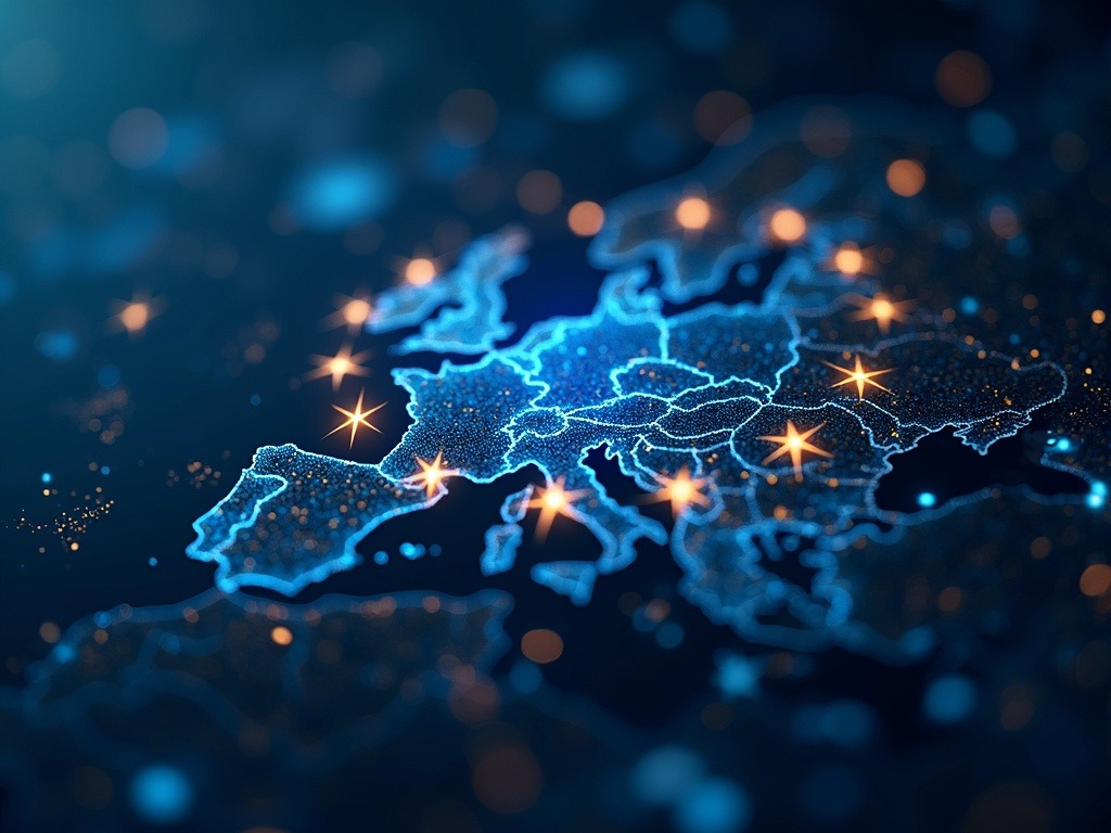 Visualización realista de la inversión europea en inteligencia artificial y tecnologías convergentes que refuerzan la ley de inteligencia artificial en Europa