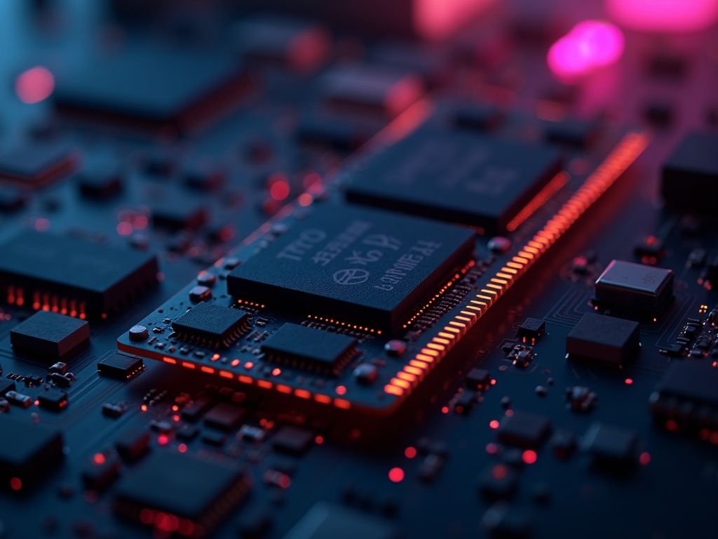 Vista macro y ultra realista de módulos de memoria RAM con énfasis en inteligencia artificial y su alta demanda en centros de datos