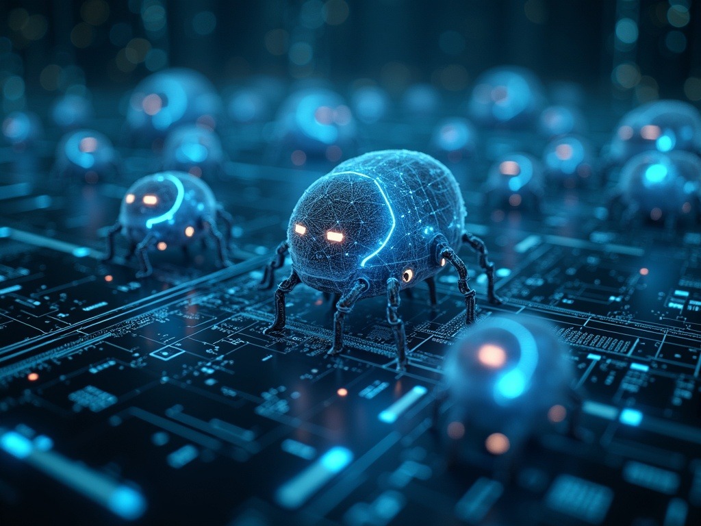 Ecosistema futurista con Moltbook bots de inteligencia interactuando autónomamente en redes digitales complejas