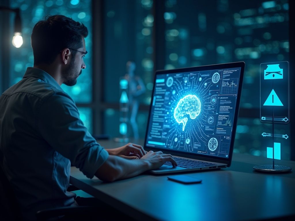 Representación ultra realista del impacto de la inteligencia artificial en 2025, con asistentes virtuales como ChatGPT y Google Gemini ayudando a CEOs en tareas ejecutivas