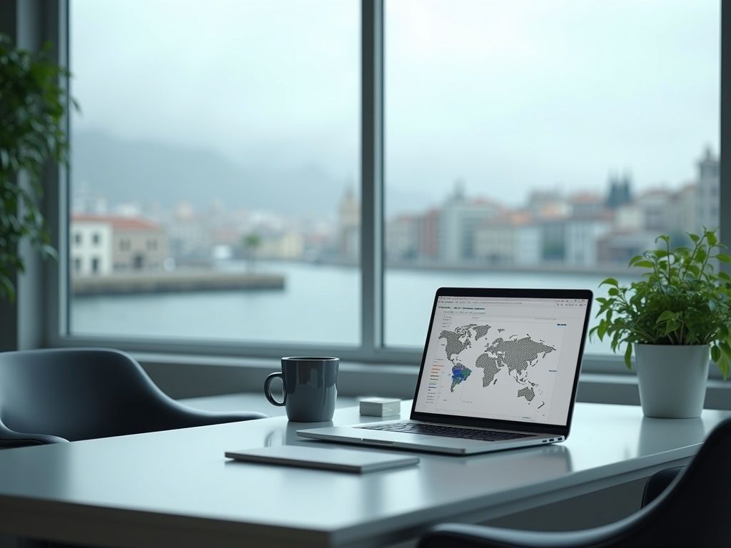 agencia-automatizacion-santander Oficina moderna de la agencia de automatización en Santander con vistas a la ciudad costera.